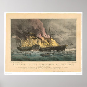 Bränning av den guld- grinden för Steamship Poster
