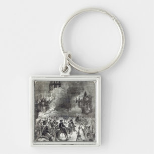 Bränningen av gammala St Paul, 1666 Fyrkantig Silverfärgad Nyckelring