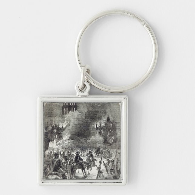 Bränningen av gammala St Paul, 1666 Fyrkantig Silverfärgad Nyckelring (Framsidan)