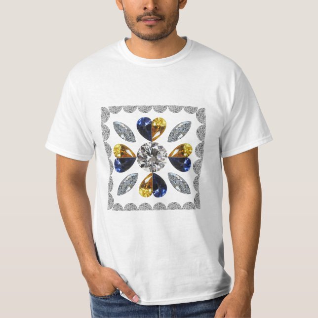 Brans Gult-blå mönster T Shirt (Framsida)
