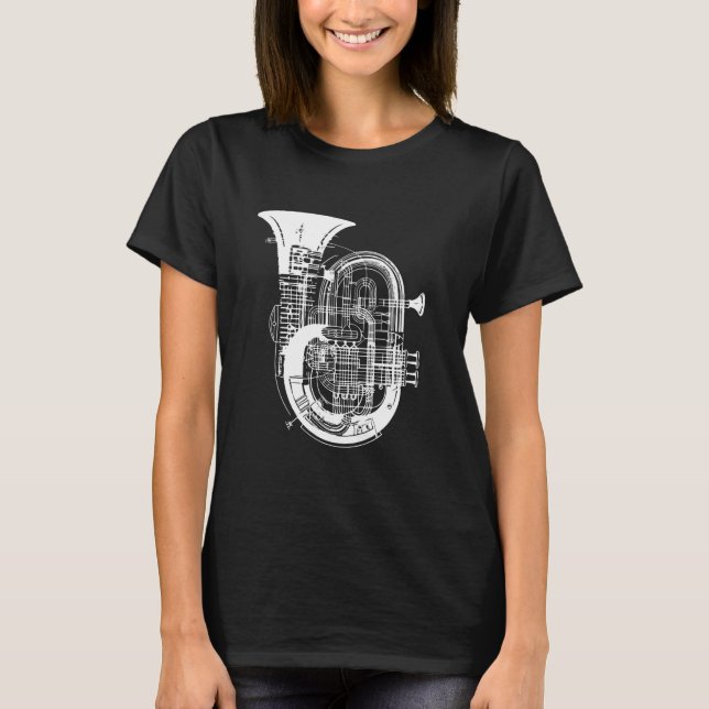 Branschinstrumentet Tuba Teckning T Shirt (Framsida)
