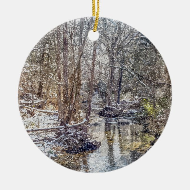 Branson Fall Bäck Winter Snö Painterly Julgransprydnad Keramik (Framsidan)