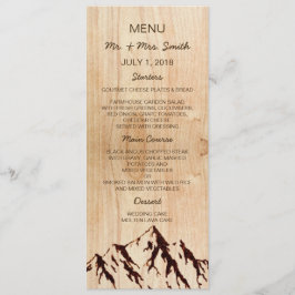 Bränt berg i Wood Rustic Bröllop Menu Meny