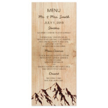 Bränt berg i Wood Rustic Bröllop Menu
