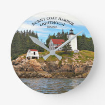 Bränt Jacka Harbour Lighthouse Maine Wall Clock