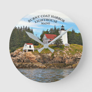 Bränt Jacka Harbour Lighthouse Maine Wall Clock Rund Klocka