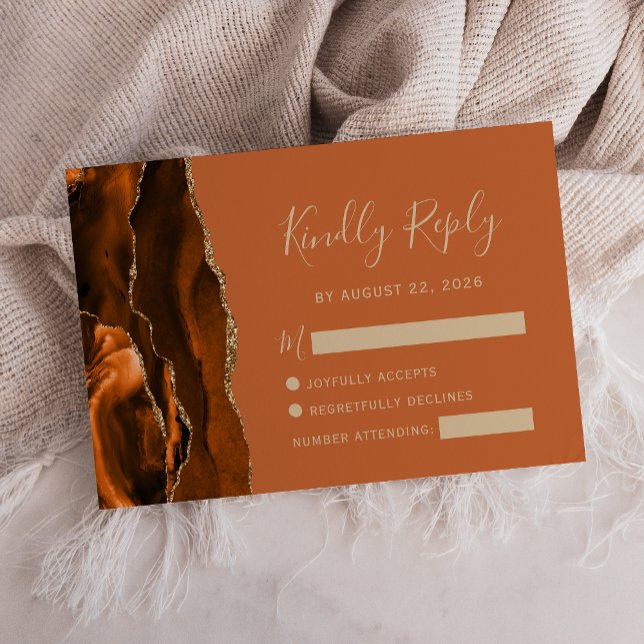 Bränt Orange Agat Guld Bröllops RSVP-kort OSA Kort (Skapare uppladdad)