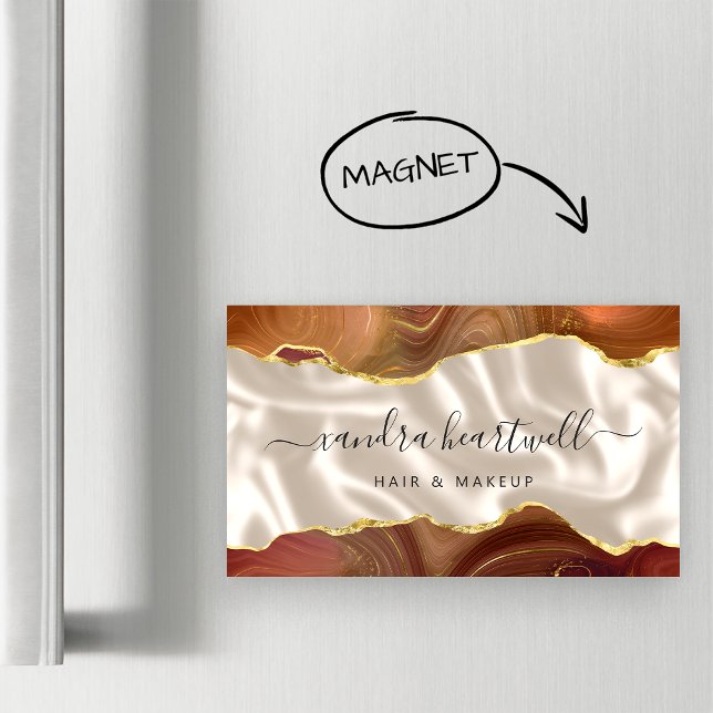 Bränt Orange Agat Guld Folie Lyx Magnetiska Visitkort (Skapare uppladdad)