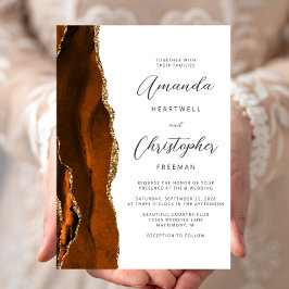 Bränt Orange Agat Guld Script Bröllop Inbjudningar