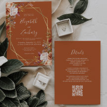 Bränt Orange Akvarell Höst Blomma Guld Bröllop