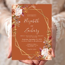 Bränt Orange Akvarell Höst Blommig Guld Bröllop