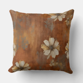 Bränt Orange Beige Grå Farmhouse Blommig Kudde