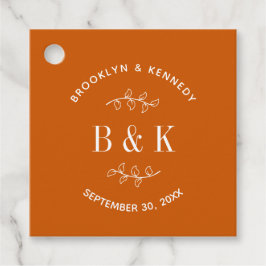 Bränt Orange Blommig Botanisk Bröllopspar Namn Gåvor Etiketter