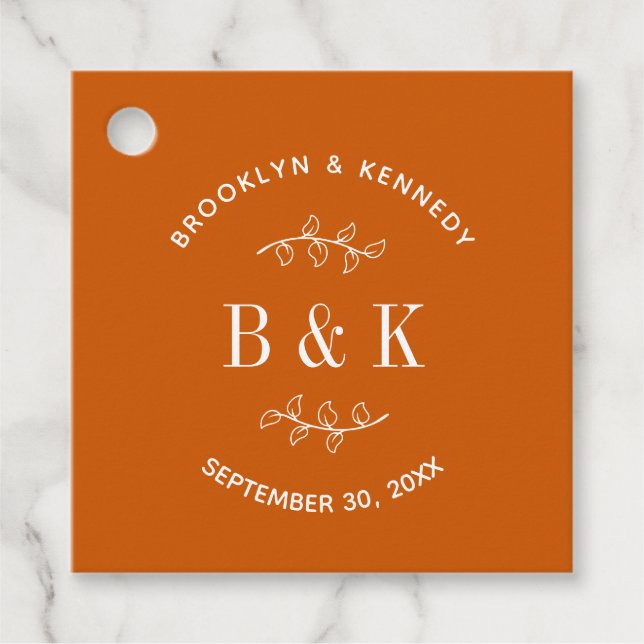 Bränt Orange Blommig Botanisk Bröllopspar Namn Gåvor Etiketter (Framsida)