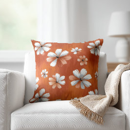 Bränt Orange Blommig Kudde