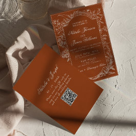 Bränt Orange Blommig Terrakotta QR-kod Bröllop Inbjudningar