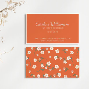 Bränt Orange Boho Blommig Skript Inredningsdesigne Visitkort