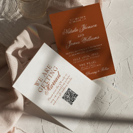 Bränt Orange Boho Chic Terrakotta QR-kod Bröllop Inbjudningar
