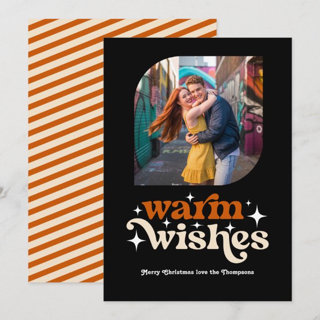 Bränt orange & champagne retro julfoto julkort (Fram/baksida)