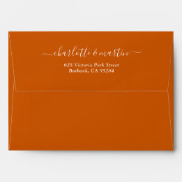 Bränt Orange Elegant Skrift Returadress Bröllop