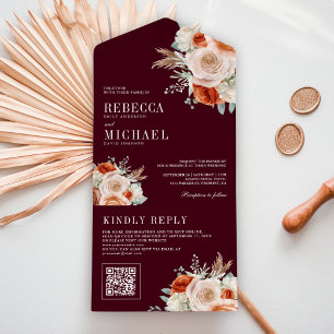 Bränt Orange Elfenbensblomma QR-kod Burgunder Röd