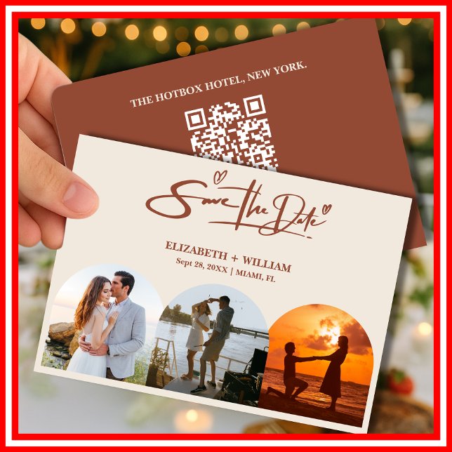Bränt Orange Foto QR-kod Elegant Bröllop Spara Datumet (Skapare uppladdad)