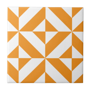 Bränt orange geometriskt Deco kubmönster Kakelplatta