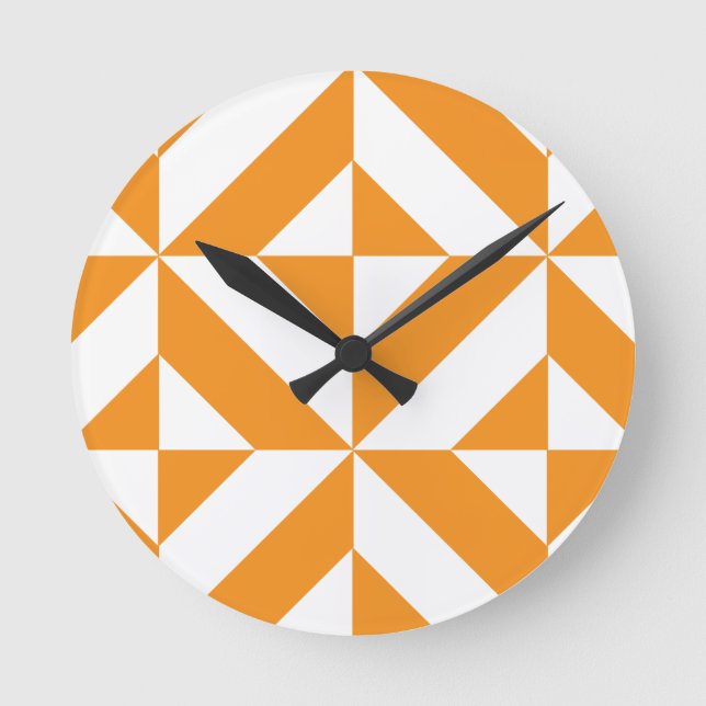 Bränt orange geometriskt Deco kubmönster Rund Klocka (Framsida)