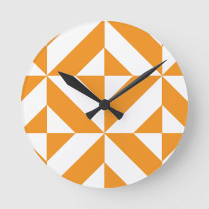 Bränt orange geometriskt Deco kubmönster Rund Klocka