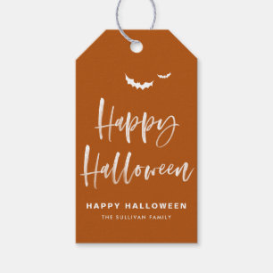 Bränt Orange Gott Halloween Pensel Kalligrafi Presentetikett