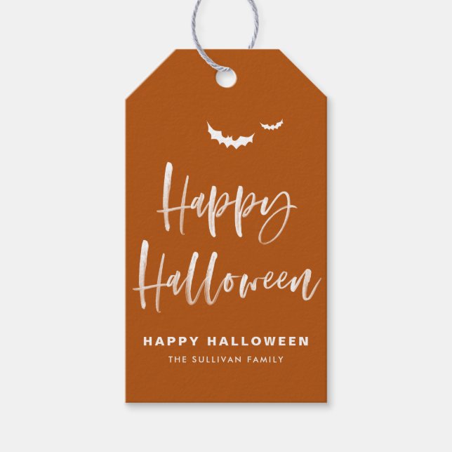 Bränt Orange Gott Halloween Pensel Kalligrafi Presentetikett (Framsidan)