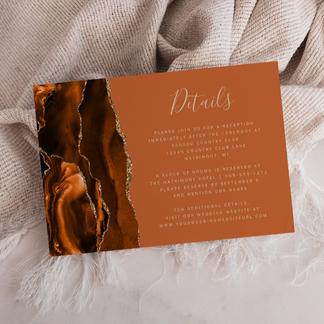 Bränt Orange Guld Agat Bröllopsdetaljer Tilläggskort (Skapare uppladdad)