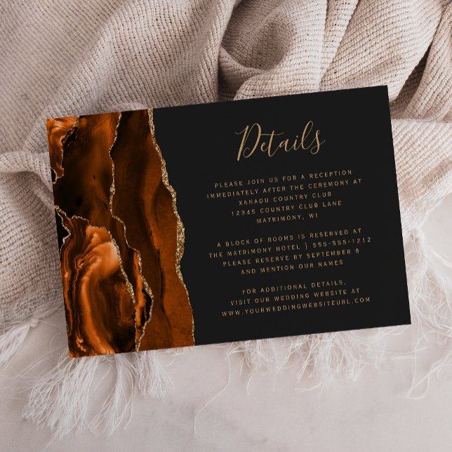 Bränt Orange Guld Agat Mörka Bröllopsdetaljer Tilläggskort (Skapare uppladdad)