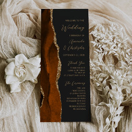 Bränt Orange Guld Agat Mörkt Bröllopsprogram