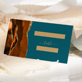 Bränt Orange Guld Agat Teal Bröllop Placeringskort