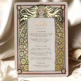 Bränt Orange Guld Art Nouveau Meny Kort Mucha