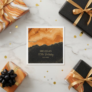 Bränt Orange Guld Glitter Vattenfärg Marmor Pappersservett
