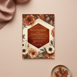 Bränt Orange Höst Floral Romantisk Bröllop Inbjudningar