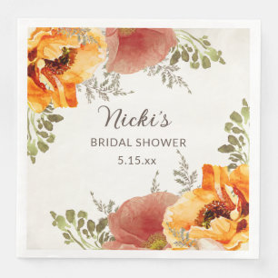 Bränt Orange Höst Höst Floral Bröllopsdusch Namn Pappersservett