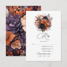 Bränt orange, mörklila och svart blomsterbröllop
