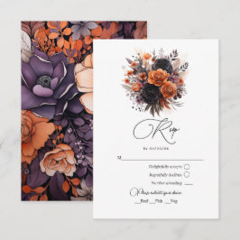 Bränt orange, mörklila och svart blomsterbröllop OSA kort