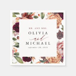 Bränt orange och burgunderröd rustik blomster pappersservett