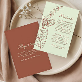 Bränt orange rost Boho vildblomma bröllopsdetaljer Tilläggskort