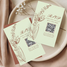 Bränt Orange Rost Boho Vildblomma QR-kod Bröllop OSA Kort