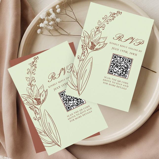 Bränt Orange Rost Boho Vildblomma QR-kod Bröllop OSA Kort (Skapare uppladdad)