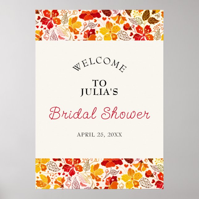 Bränt Orange Tropisk Hibiskus Flora Bröllopsdusch Poster (Framsidan)
