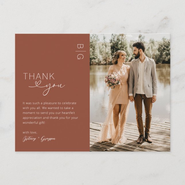 Bränt Orange - vykort för foto Bröllop Tack (Framsida)