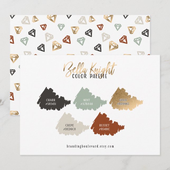 Bränt Sienna Grön Beige & Guld Färgpalettkort Inbjudningar (Fram/baksida)