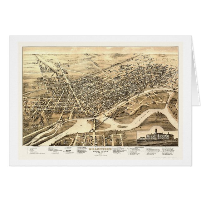 Brantford PÅ, Kanada panorama- karta - 1875 Hälsningskort (Framsidan Horizontal)