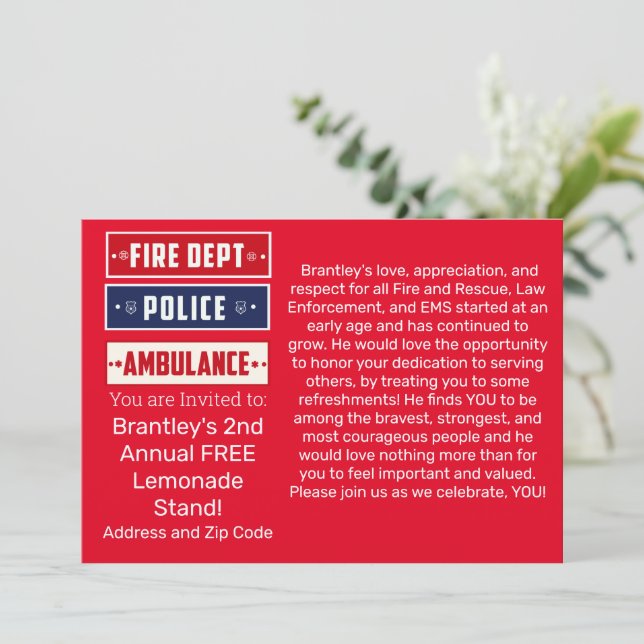 Brantleys brandpolis Ambulance Thunder_Cove Post Inbjudningar (Stående Fram)